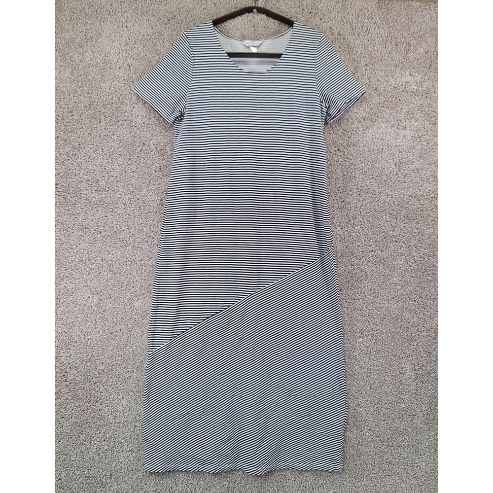 Christopher & Banks Dress Womens Size M Black Striped Midi Short Sleeve Casual